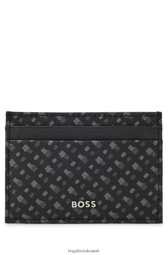 4TFNJN5769 أسود Hugo Boss حامل بطاقات بطبعة مونوغرام هوغو أسود من القماش الإيطالي المطلي