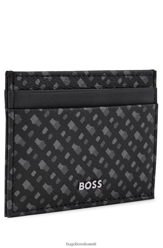 4TFNJN5769 أسود Hugo Boss حامل بطاقات بطبعة مونوغرام هوغو أسود من القماش الإيطالي المطلي