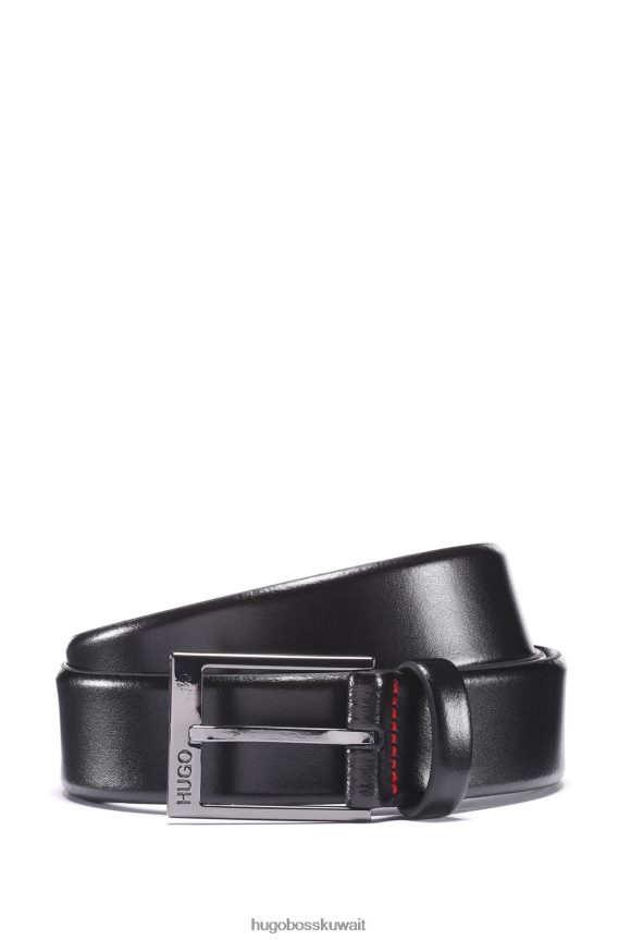 4TFNJN5770 أسود Hugo Boss حزام هوغو من الجلد الإيطالي باللون الأسود مع أجزاء معدنية مصقولة