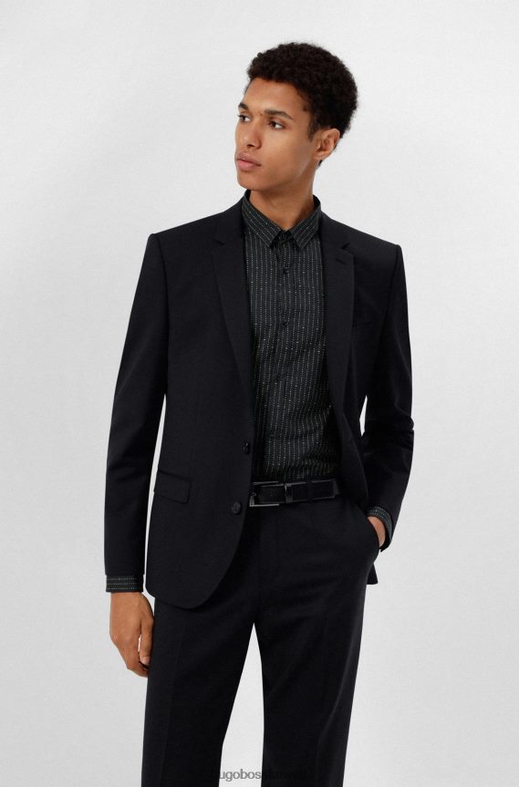 4TFNJN5770 أسود Hugo Boss حزام هوغو من الجلد الإيطالي باللون الأسود مع أجزاء معدنية مصقولة