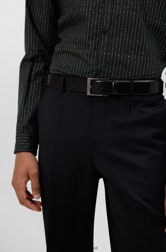 4TFNJN5770 أسود Hugo Boss حزام هوغو من الجلد الإيطالي باللون الأسود مع أجزاء معدنية مصقولة