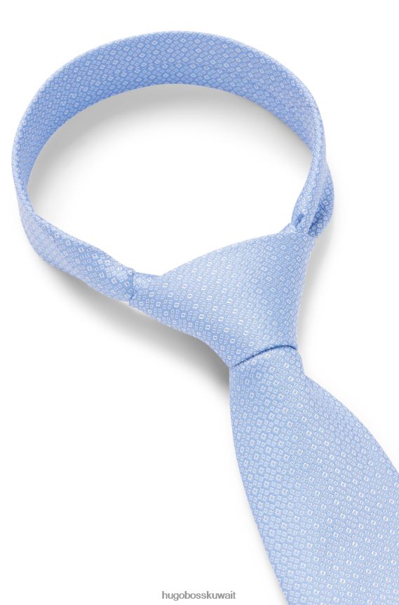 4TFNJN5772 أزرق فاتح Hugo Boss طقم ربطة عنق من قماش الجاكار الحريري بنقشات صغيرة ومربع جيب باللون الأزرق الفاتح من هوغو