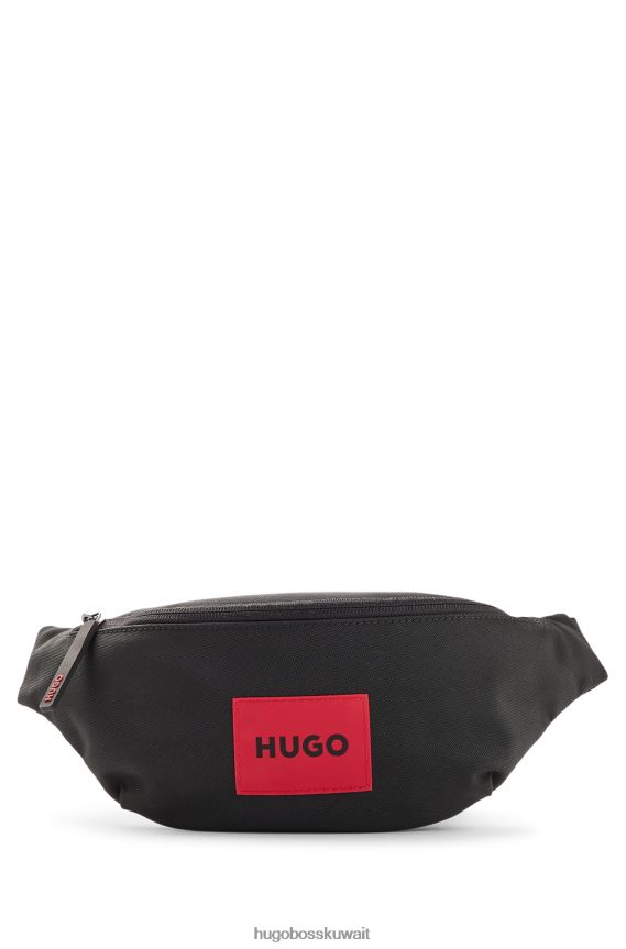 4TFNJN5774 أسود Hugo Boss حقيبة حزام من النايلون المعاد تدويره مع ملصق شعار أحمر اللون باللون الأسود