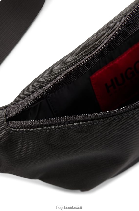 4TFNJN5774 أسود Hugo Boss حقيبة حزام من النايلون المعاد تدويره مع ملصق شعار أحمر اللون باللون الأسود