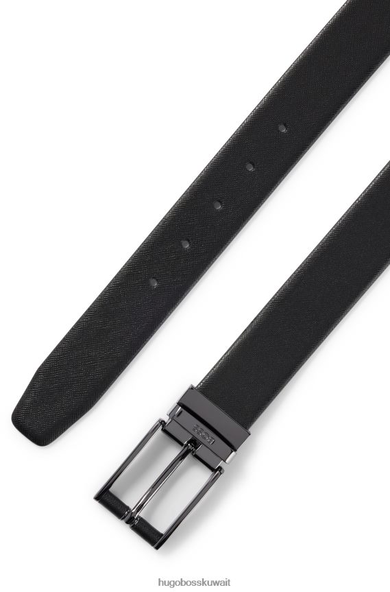 4TFNJN5797 أسود Hugo Boss حزام Hugo أسود ذو وجهين من الجلد الإيطالي الناعم والمنظم