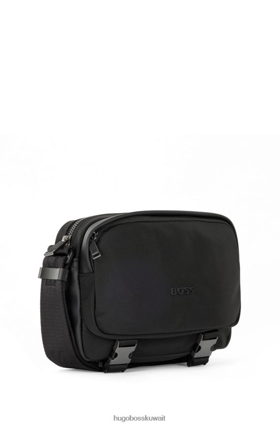 4TFNJN5800 أسود Hugo Boss حقيبة ماسنجر من النايلون المعاد تدويره باللون الأسود مع شعار هوغو