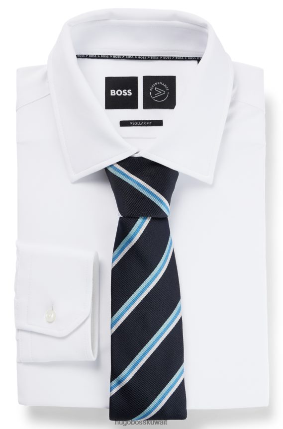 4TFNJN5807 أزرق غامق Hugo Boss ربطة عنق بشريط مائل من قماش الجاكار الحريري هوغو باللون الأزرق الداكن