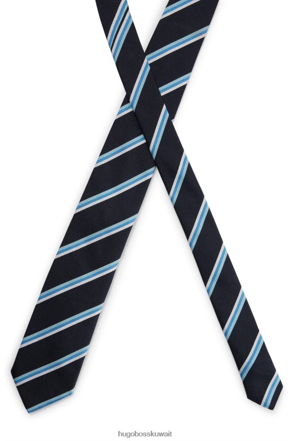 4TFNJN5807 أزرق غامق Hugo Boss ربطة عنق بشريط مائل من قماش الجاكار الحريري هوغو باللون الأزرق الداكن