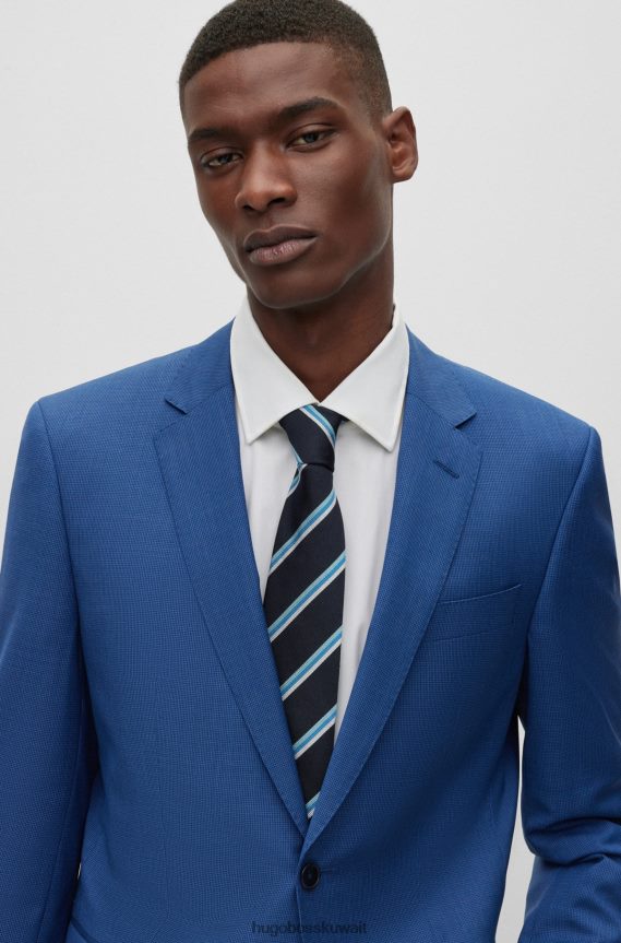 4TFNJN5807 أزرق غامق Hugo Boss ربطة عنق بشريط مائل من قماش الجاكار الحريري هوغو باللون الأزرق الداكن