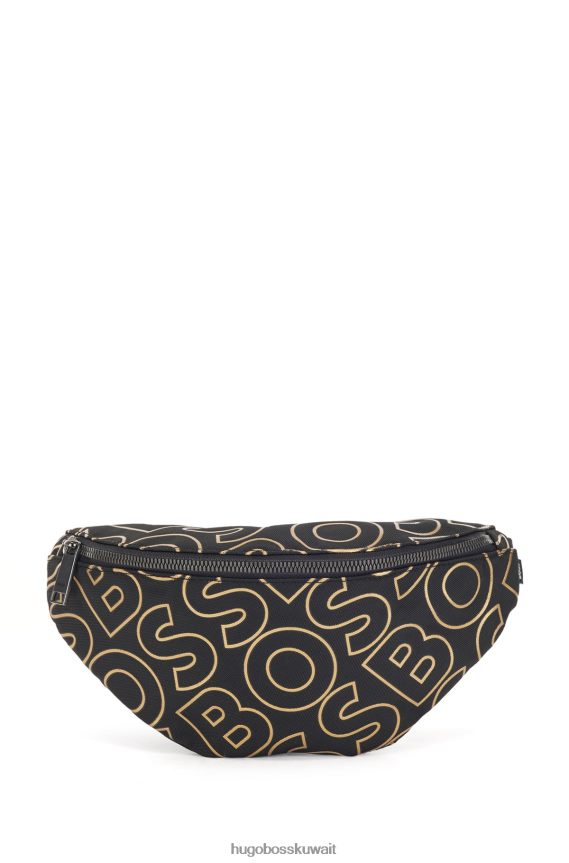 4TFNJN5812 أسود Hugo Boss حقيبة وسط بطبعة شعار الماركة من قماش هوغو المعاد تدويره باللون الأسود