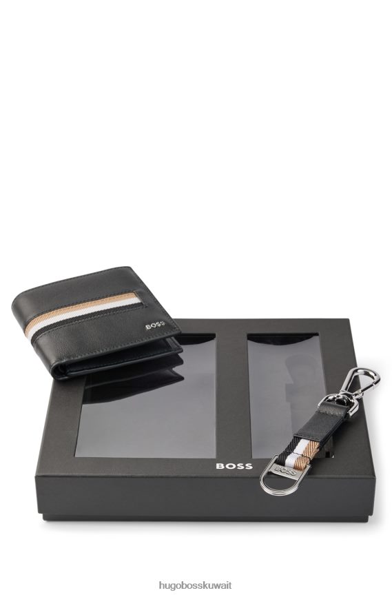 4TFNJN5813 أسود Hugo Boss محفظة هدايا سوداء وحلقة مفاتيح من جلد هوغو