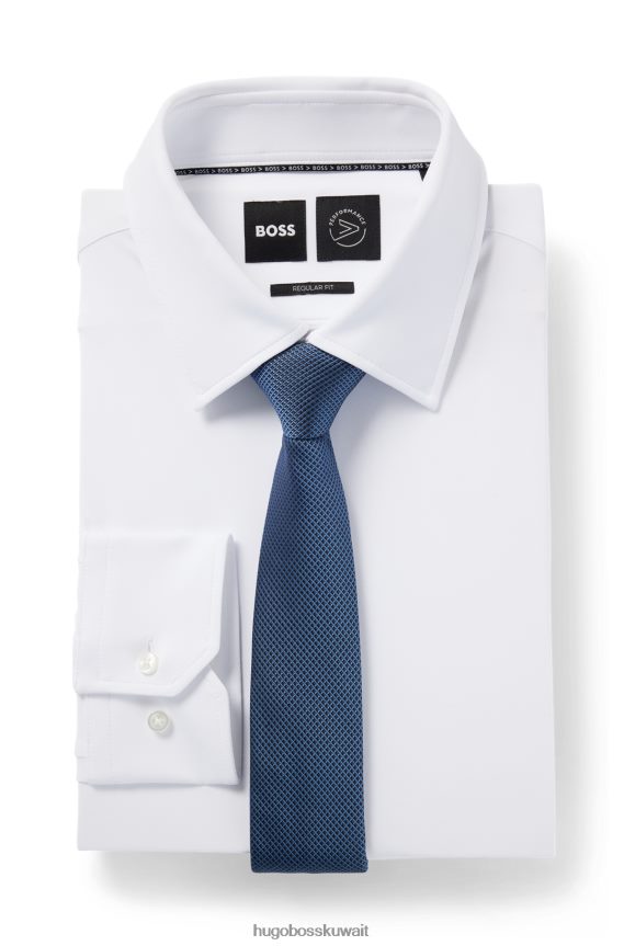 4TFNJN5815 أزرق غامق Hugo Boss ربطة عنق هوغو بنقش صغير باللون الأزرق الداكن من قماش الجاكار الحريري