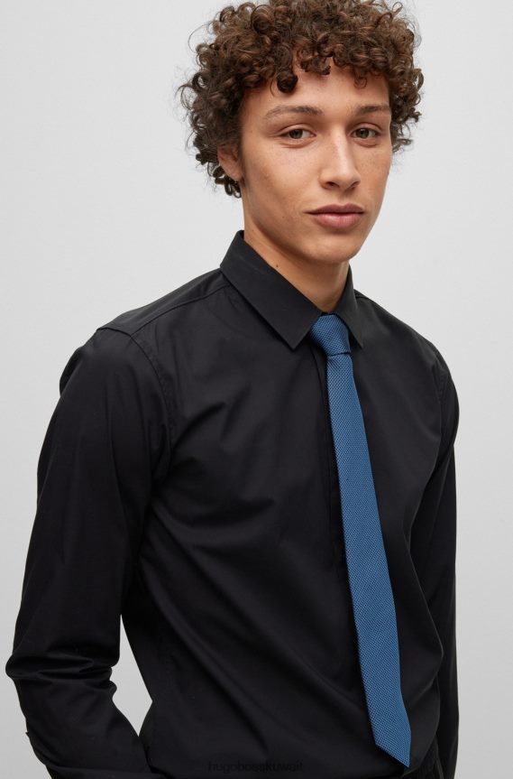 4TFNJN5815 أزرق غامق Hugo Boss ربطة عنق هوغو بنقش صغير باللون الأزرق الداكن من قماش الجاكار الحريري