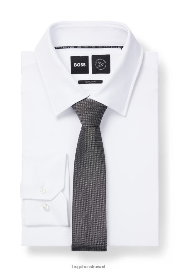4TFNJN5816 الرمادي الداكن Hugo Boss ربطة عنق هوغو منقوشة باللون الرمادي الداكن من قماش الجاكار الحريري