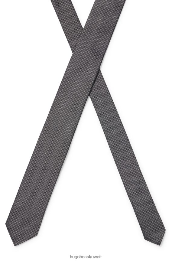 4TFNJN5816 الرمادي الداكن Hugo Boss ربطة عنق هوغو منقوشة باللون الرمادي الداكن من قماش الجاكار الحريري