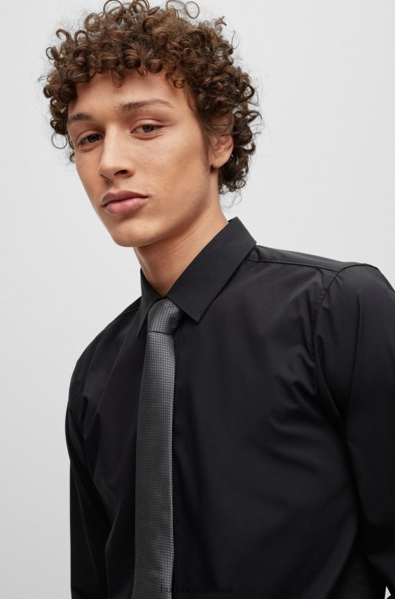 4TFNJN5816 الرمادي الداكن Hugo Boss ربطة عنق هوغو منقوشة باللون الرمادي الداكن من قماش الجاكار الحريري