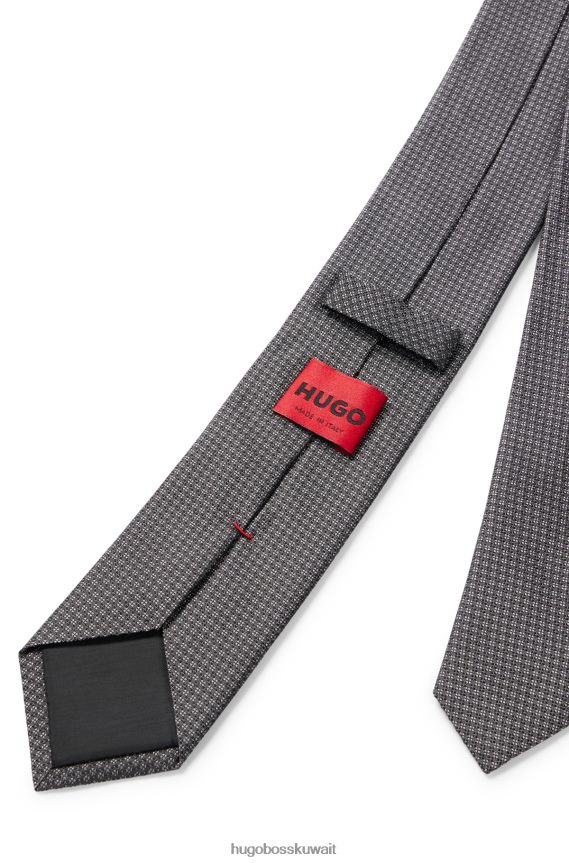 4TFNJN5816 الرمادي الداكن Hugo Boss ربطة عنق هوغو منقوشة باللون الرمادي الداكن من قماش الجاكار الحريري