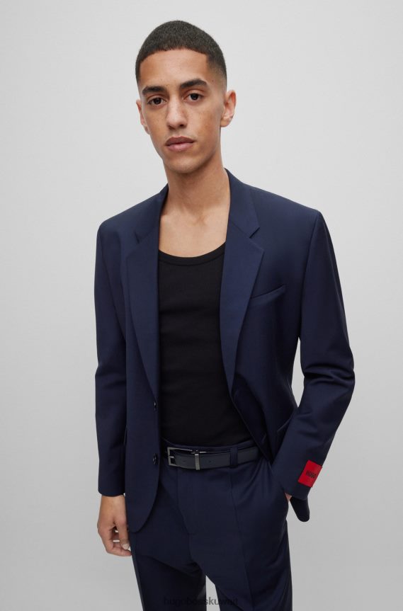 4TFNJN5817 أسود Hugo Boss حزام هوغو ذو وجهين من الجلد الإيطالي مزود بإبزيم دبوس ولوحة باللون الأسود