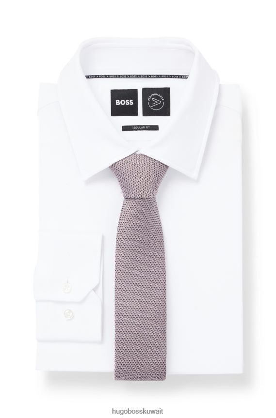 4TFNJN5818 لون القرنفل Hugo Boss ربطة عنق منقوشة بشكل دقيق من قماش الجاكار الحريري باللون الوردي