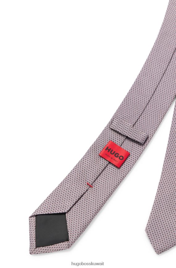 4TFNJN5818 لون القرنفل Hugo Boss ربطة عنق منقوشة بشكل دقيق من قماش الجاكار الحريري باللون الوردي