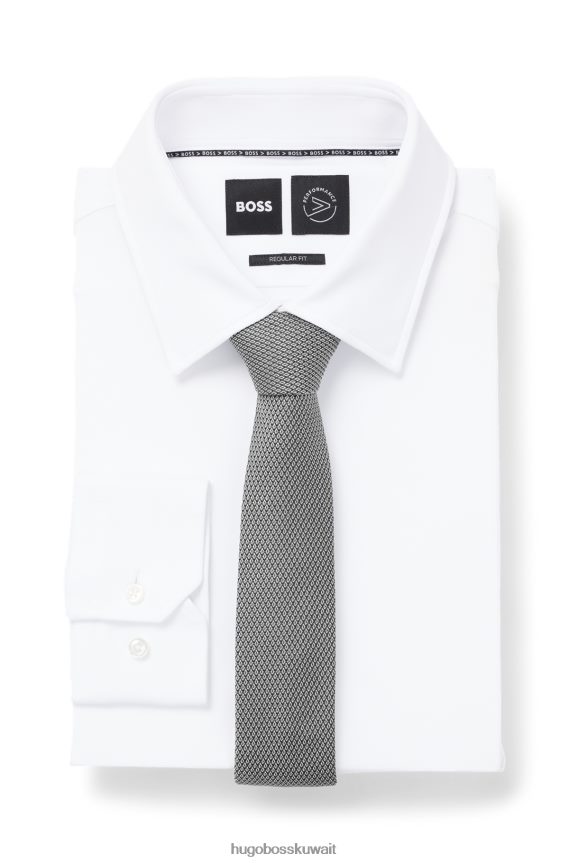 4TFNJN5819 رمادي Hugo Boss ربطة عنق رمادية منقوشة بشكل دقيق من قماش الجاكار الحريري