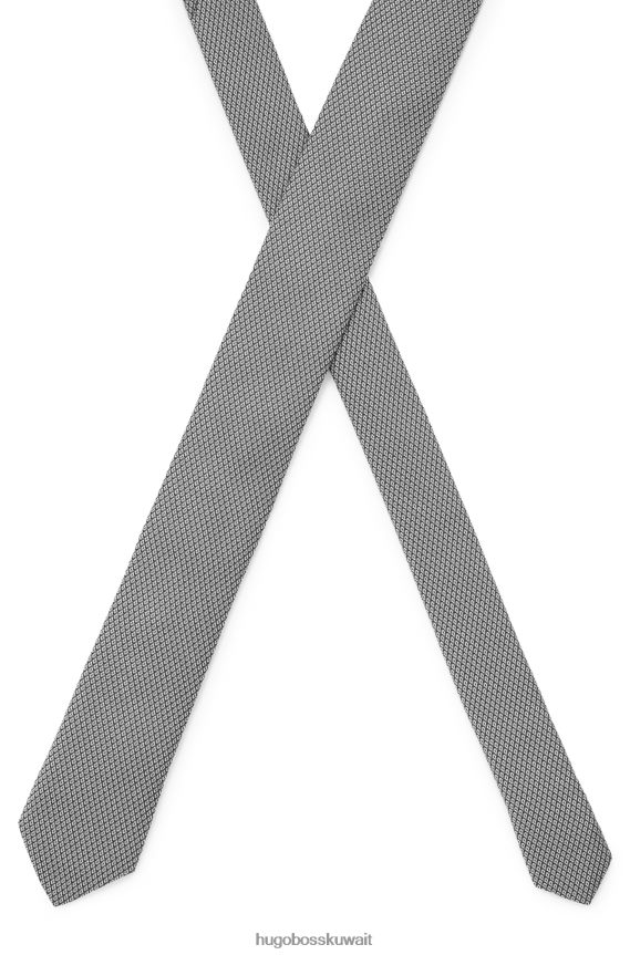 4TFNJN5819 رمادي Hugo Boss ربطة عنق رمادية منقوشة بشكل دقيق من قماش الجاكار الحريري