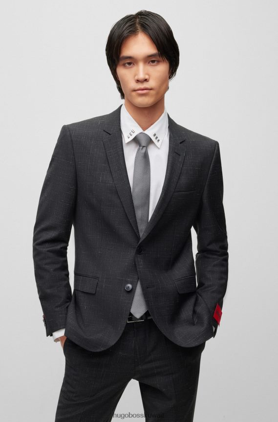 4TFNJN5819 رمادي Hugo Boss ربطة عنق رمادية منقوشة بشكل دقيق من قماش الجاكار الحريري