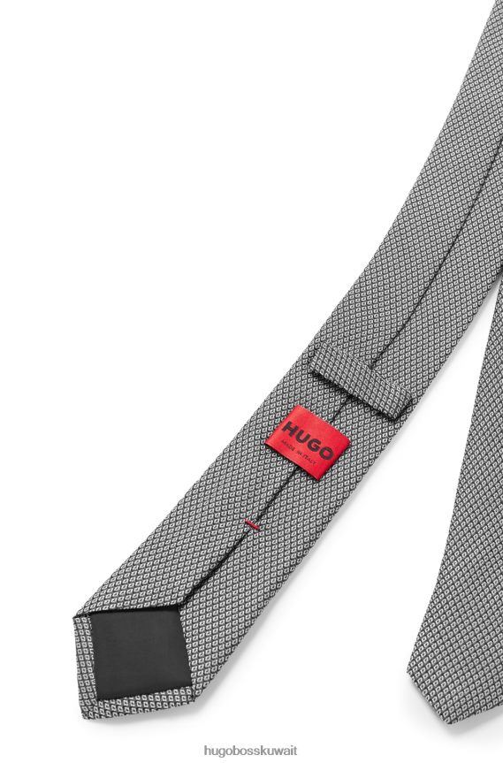 4TFNJN5819 رمادي Hugo Boss ربطة عنق رمادية منقوشة بشكل دقيق من قماش الجاكار الحريري