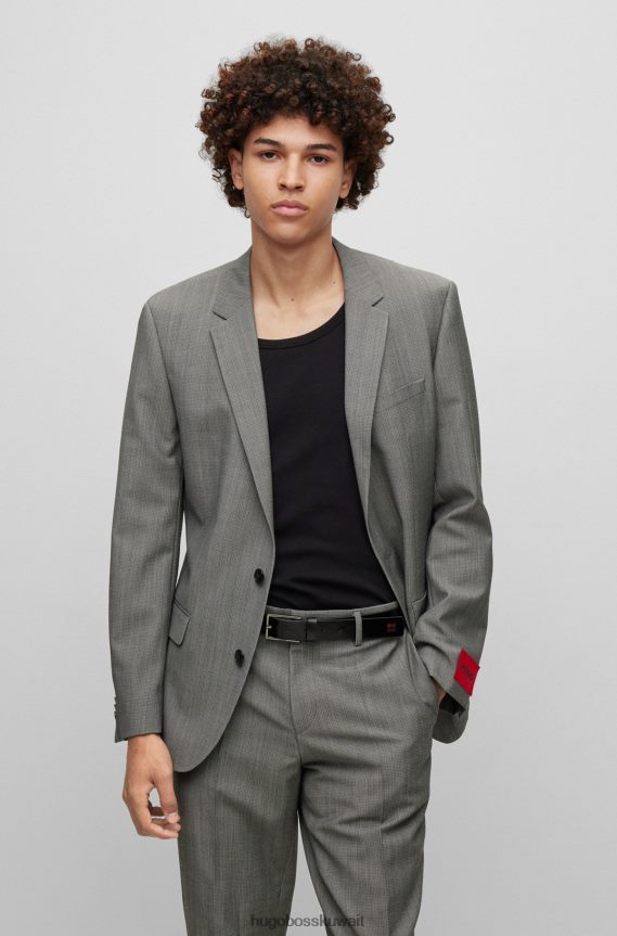 4TFNJN5822 أسود Hugo Boss حزام هوغو من الجلد الأسود مع طرف شعار مكدس