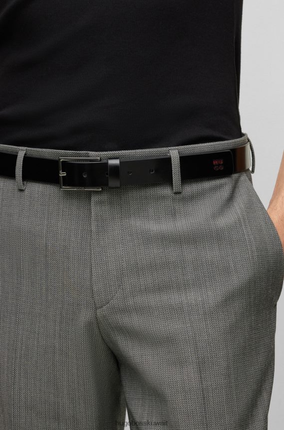 4TFNJN5822 أسود Hugo Boss حزام هوغو من الجلد الأسود مع طرف شعار مكدس