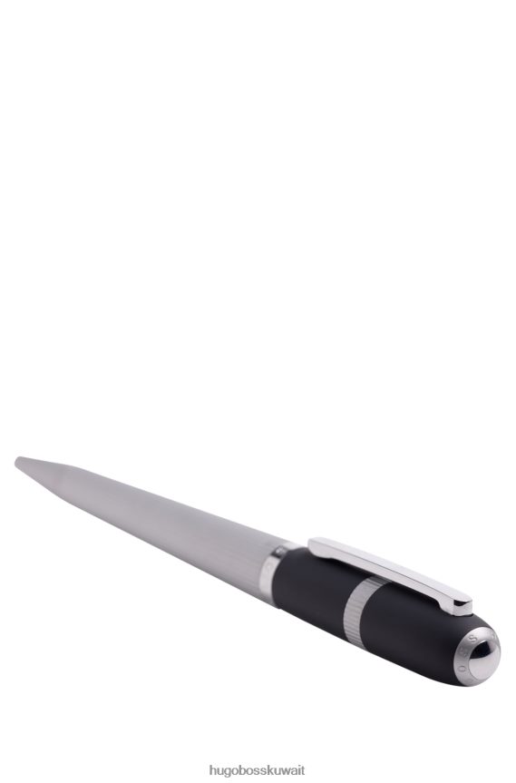 4TFNJN5823 فضة Hugo Boss قلم حبر جاف منقوش بخطوط مقلمة من هوغو مع غطاء كحلي فضي