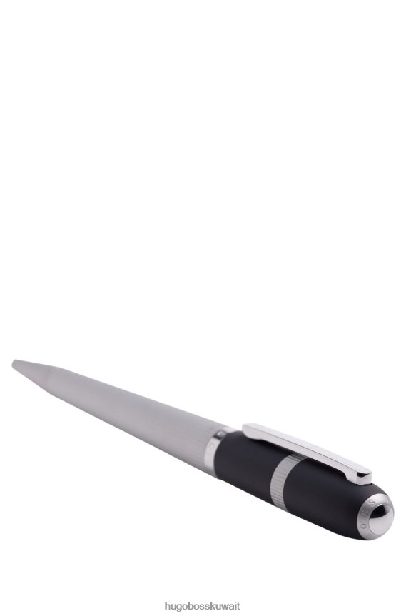 4TFNJN5823 فضة Hugo Boss قلم حبر جاف منقوش بخطوط مقلمة من هوغو مع غطاء كحلي فضي