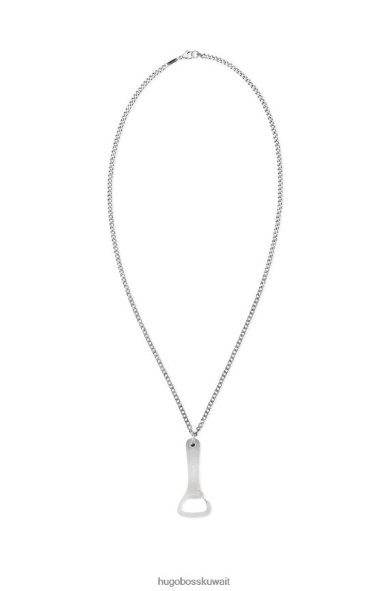 4TFNJN5824 فضة Hugo Boss قلادة سلسلة مع قلادة فضية اللون تحمل العلامة التجارية هوغو