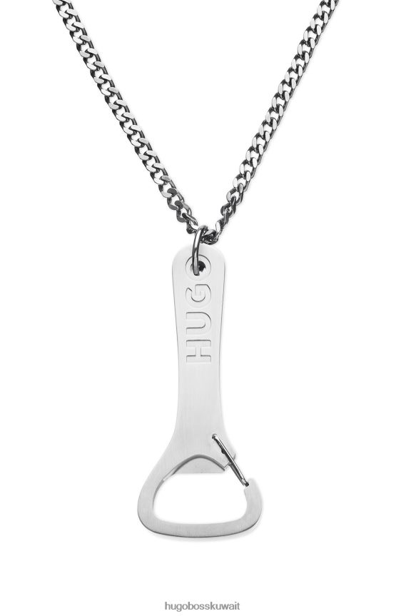 4TFNJN5824 فضة Hugo Boss قلادة سلسلة مع قلادة فضية اللون تحمل العلامة التجارية هوغو