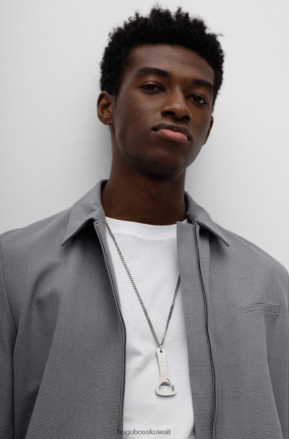 4TFNJN5824 فضة Hugo Boss قلادة سلسلة مع قلادة فضية اللون تحمل العلامة التجارية هوغو