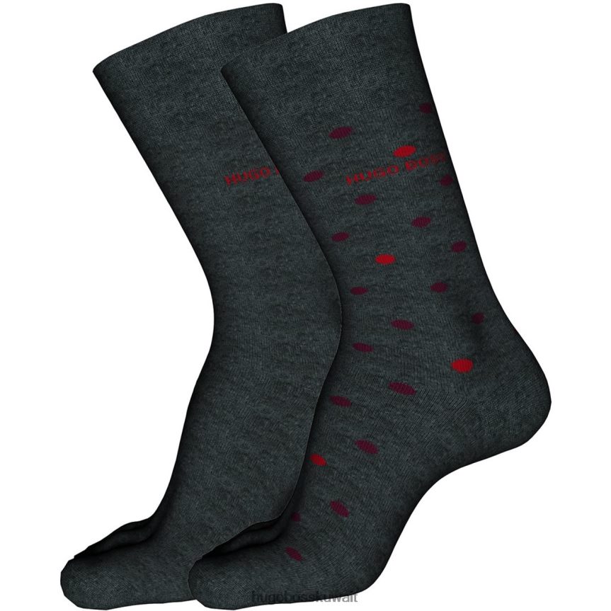 4TFNJN582 أسود/فحمي/أحمر Hugo Boss جوارب 2 قطعة 50420244 أسود