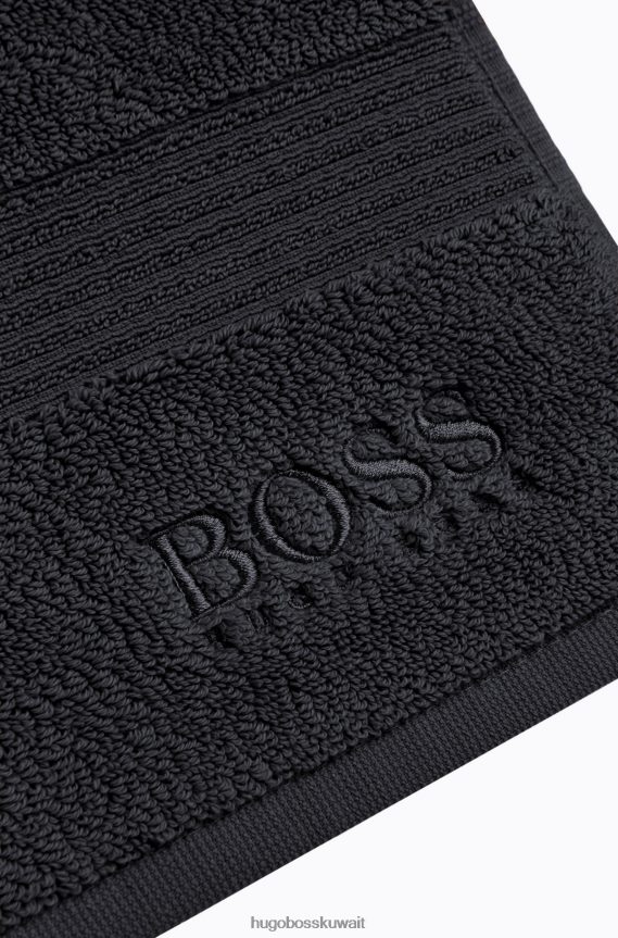 4TFNJN5831 أسود Hugo Boss سجادة حمام بشعار أسود من قطن بحر إيجه