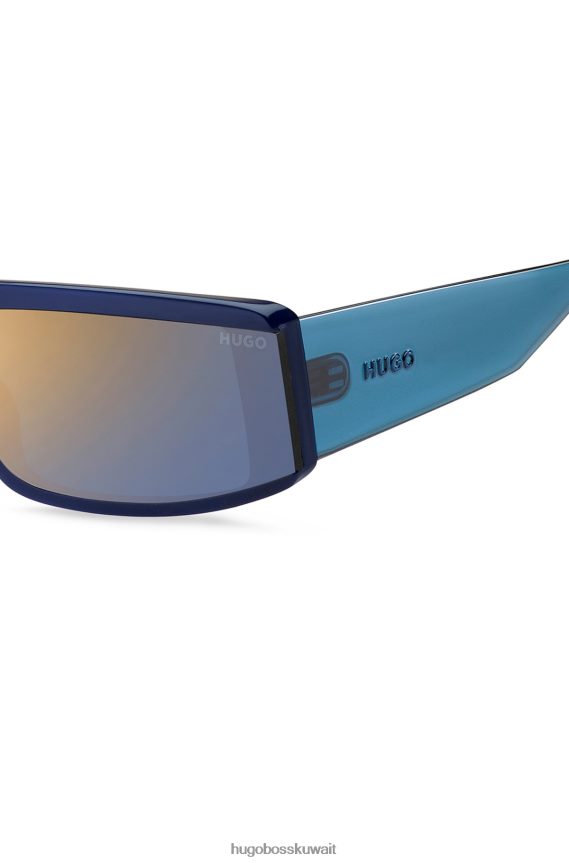 4TFNJN5833 أزرق Hugo Boss نظارات شمسية من هوغو باللون الأزرق على شكل قناع من الأسيتات مع شعار المعبد