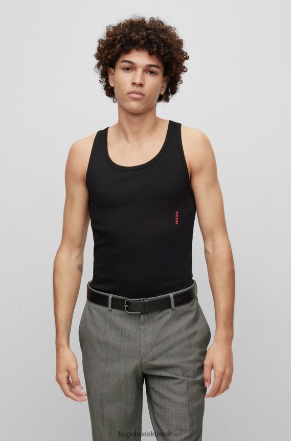 4TFNJN5836 أسود Hugo Boss حزام من الجلد مع شعارات مقطوعة باللون الأسود من هوغو