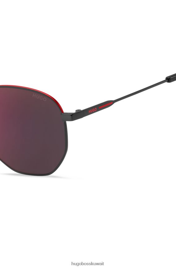 4TFNJN5837 حزمة مسبقة متنوعة Hugo Boss نظارات شمسية متنوعة من المعدن الأسود مع تفاصيل حمراء من هوغو