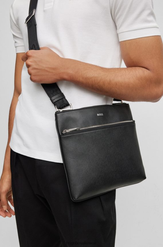 4TFNJN5838 أسود Hugo Boss حقيبة مغلف منظمة مع حروف شعار هوغو باللون الأسود