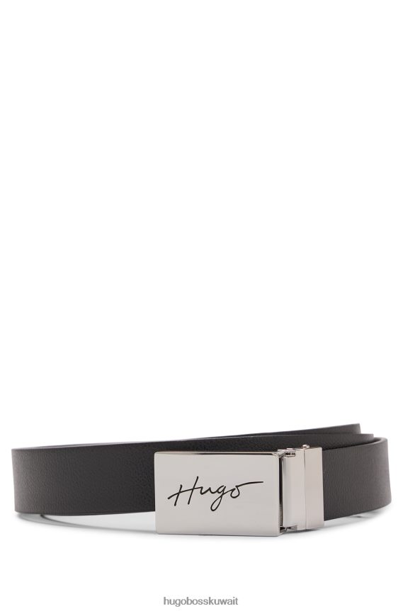 4TFNJN5839 أسود Hugo Boss حزام جلدي أسود قابل للعكس من هوغو مزود بإبزيم دبوس ولوحة