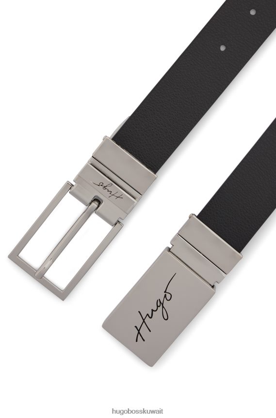4TFNJN5839 أسود Hugo Boss حزام جلدي أسود قابل للعكس من هوغو مزود بإبزيم دبوس ولوحة
