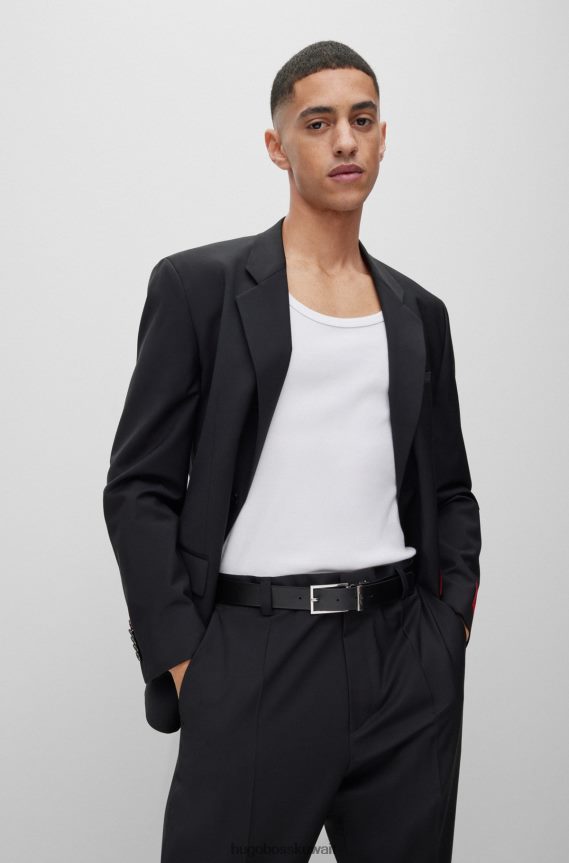 4TFNJN5839 أسود Hugo Boss حزام جلدي أسود قابل للعكس من هوغو مزود بإبزيم دبوس ولوحة