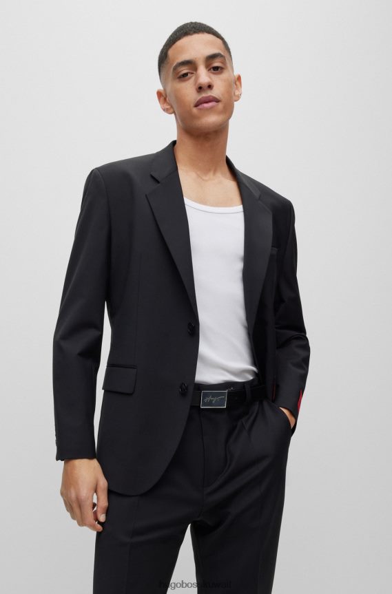 4TFNJN5839 أسود Hugo Boss حزام جلدي أسود قابل للعكس من هوغو مزود بإبزيم دبوس ولوحة