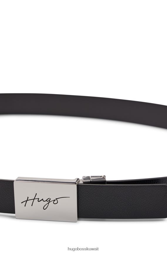 4TFNJN5839 أسود Hugo Boss حزام جلدي أسود قابل للعكس من هوغو مزود بإبزيم دبوس ولوحة