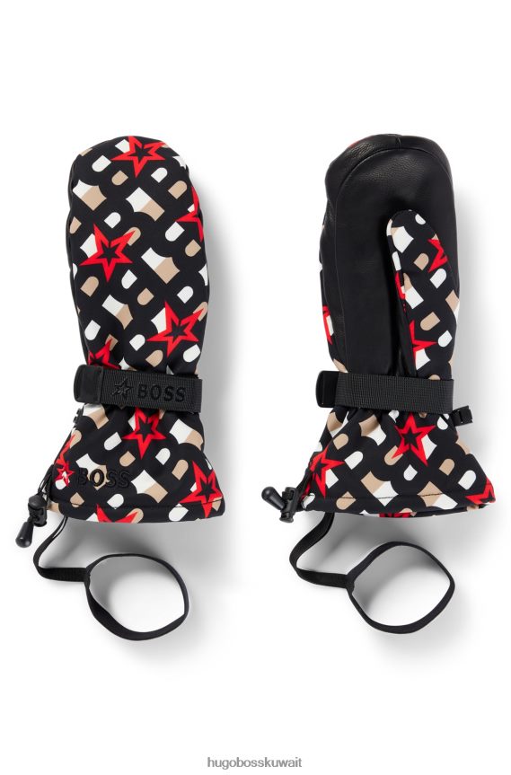 4TFNJN5843 اللون البيج Hugo Boss × قفازات بنقش حروف مثالية مع حواف جلدية