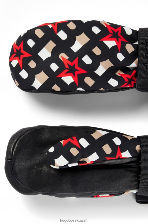 4TFNJN5843 اللون البيج Hugo Boss × قفازات بنقش حروف مثالية مع حواف جلدية