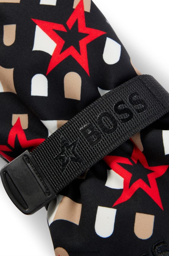 4TFNJN5843 اللون البيج Hugo Boss × قفازات بنقش حروف مثالية مع حواف جلدية