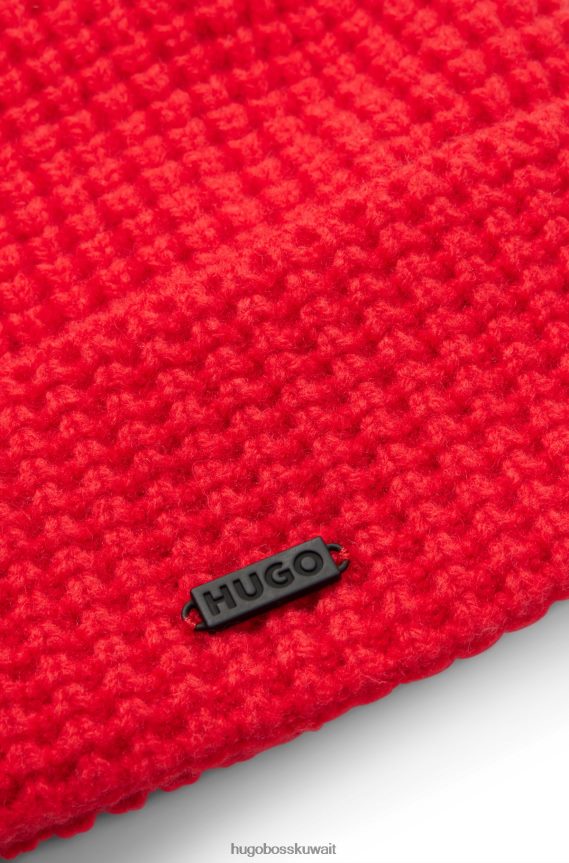 4TFNJN5845 أحمر Hugo Boss قبعة صغيرة من مزيج الصوف مع شعار هوغو باللون الأحمر
